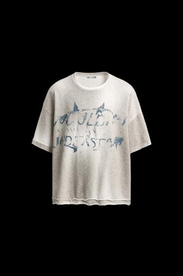 Zara KNIT SPRAY PRINT T-SHIRT - Oyster-white - Image 0