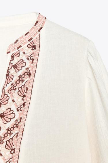 EMBROIDERED SHIRT - Oyster-white by Zara - Image 6