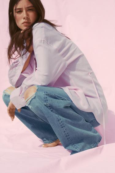 OVERSIZE LINEN BLEND SHIRT - Pastel pink by Zara - Image 3
