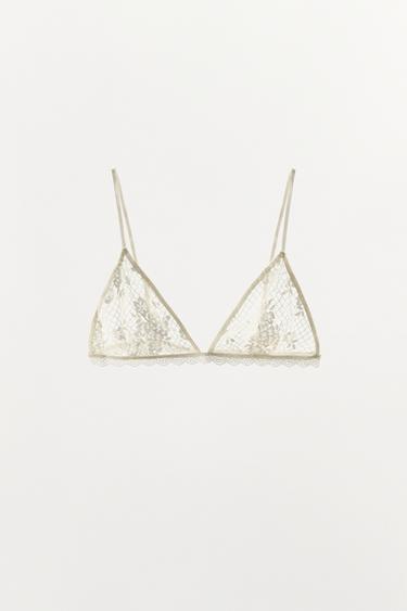 LACE TRIANGLE BRA - Ecru by Zara