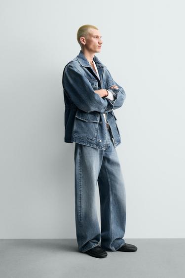 PARKA EN DENIM À POCHES UTILITY - Bleu moyen de Zara - Image 4
