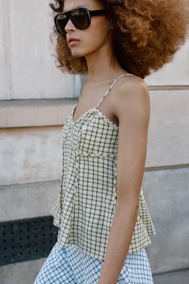 CHECKED CAMISOLE TOP - Yellow by Zara - Image 4