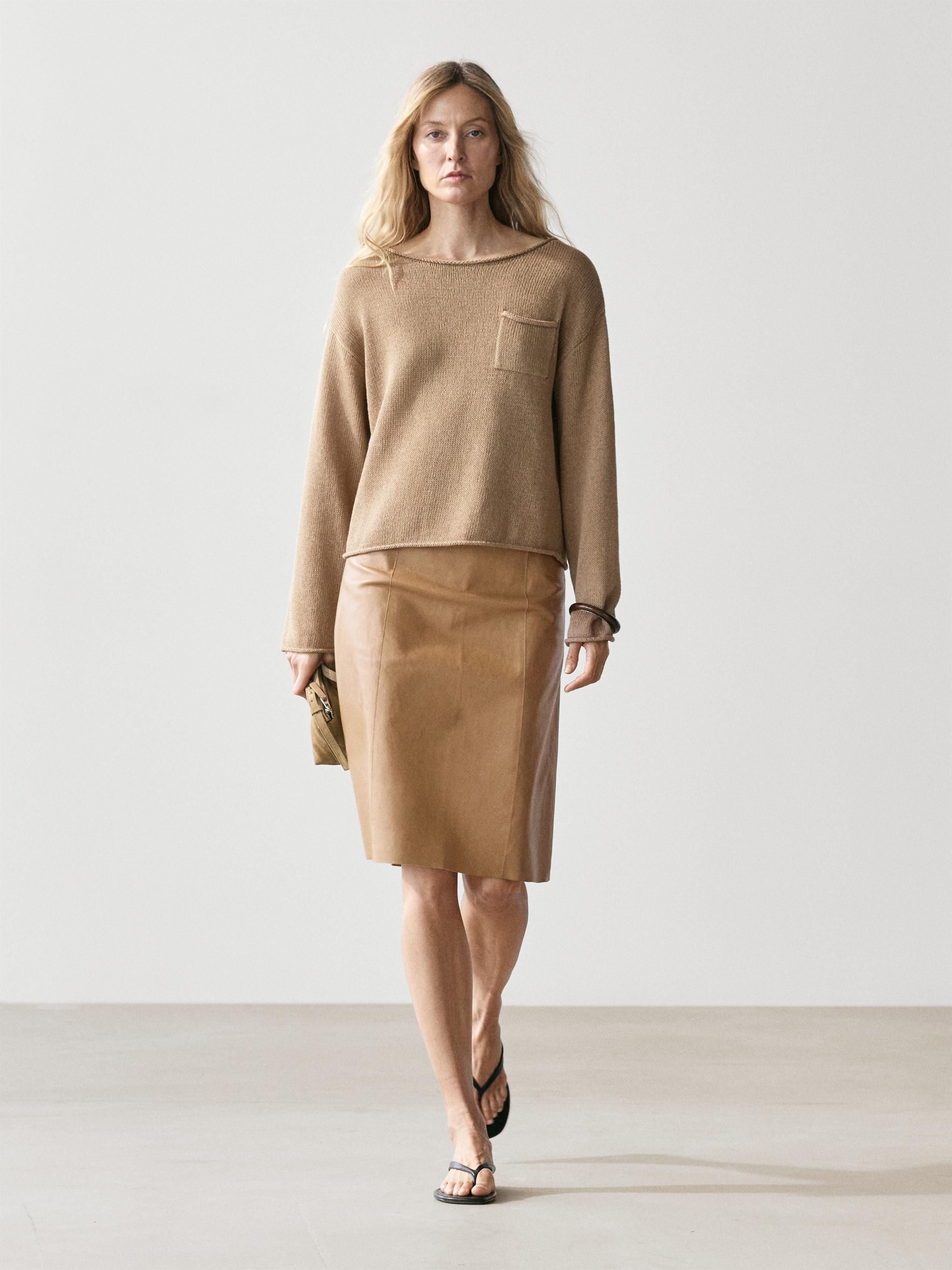 Cotton and linen knit sweater with pocket detail