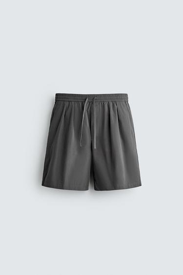 RELAXED FIT POPLIN BERMUDA SHORTS - Grey by Zara