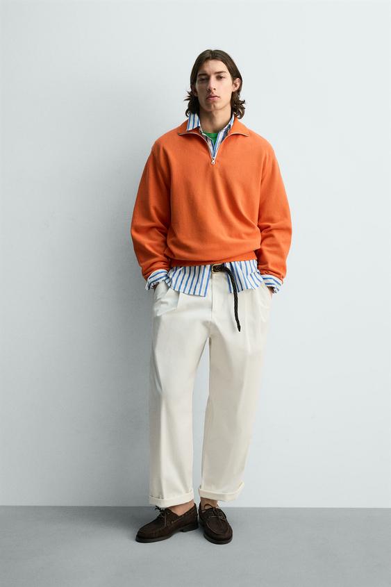 SUDADERA PIQUÉ CUELLO CREMALLERA - Naranja de Zara - Imagen 0