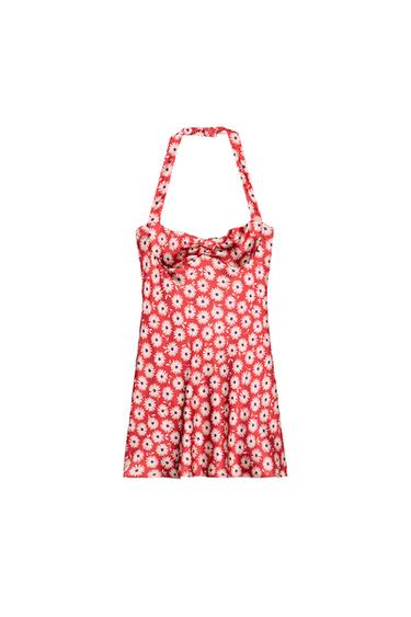 MINI HALTER NECK FLORAL DRESS - Red by Zara