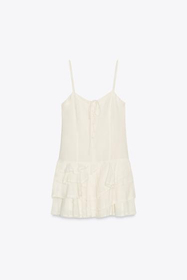 RUFFLED CHIFFON SHORT DRESS - White by Zara - Image 5