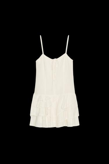 VESTIDO CORTO GASA VOLANTES - Blanco de Zara