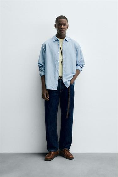 Zara LIGHTWEIGHT DENIM SHIRT - Sky blue