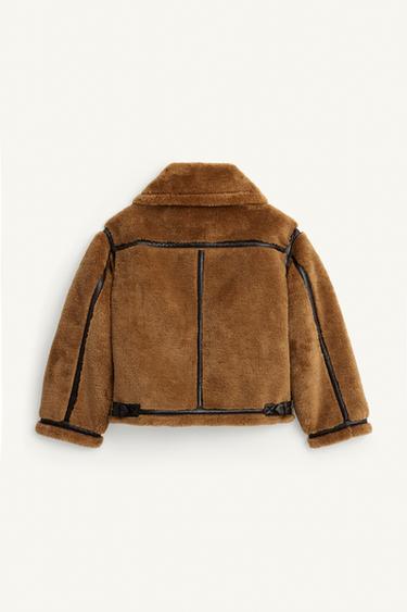 BLOUSON MATIÈRE SYNTHÈTIQUE AVEC EFFET FOURRURE À CONTRASTE ÉDITION LIMITÉE - Marron de Zara - Image 7