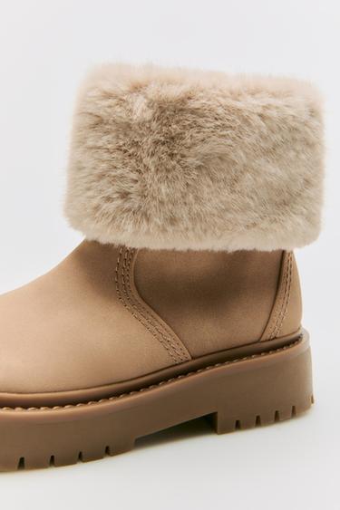 Zara ANKLE BOOTS WITH FAUX FUR CUFF - Beige