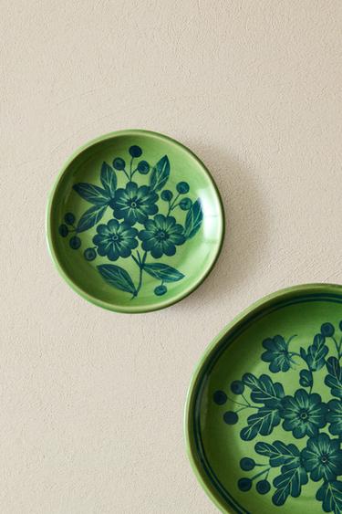 FLORAL STONEWARE SIDE PLATE - Blue / Green by Zara - Image 5