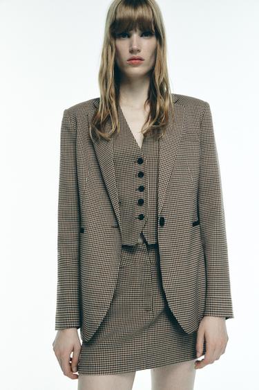 CHECKED BLAZER WITH ELBOW PATCHES ZW COLLECTION - Brown / Ecru by Zara