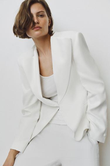 ZW COLLECTION TUXEDO-STYLE LINEN BLEND BLAZER - White by Zara