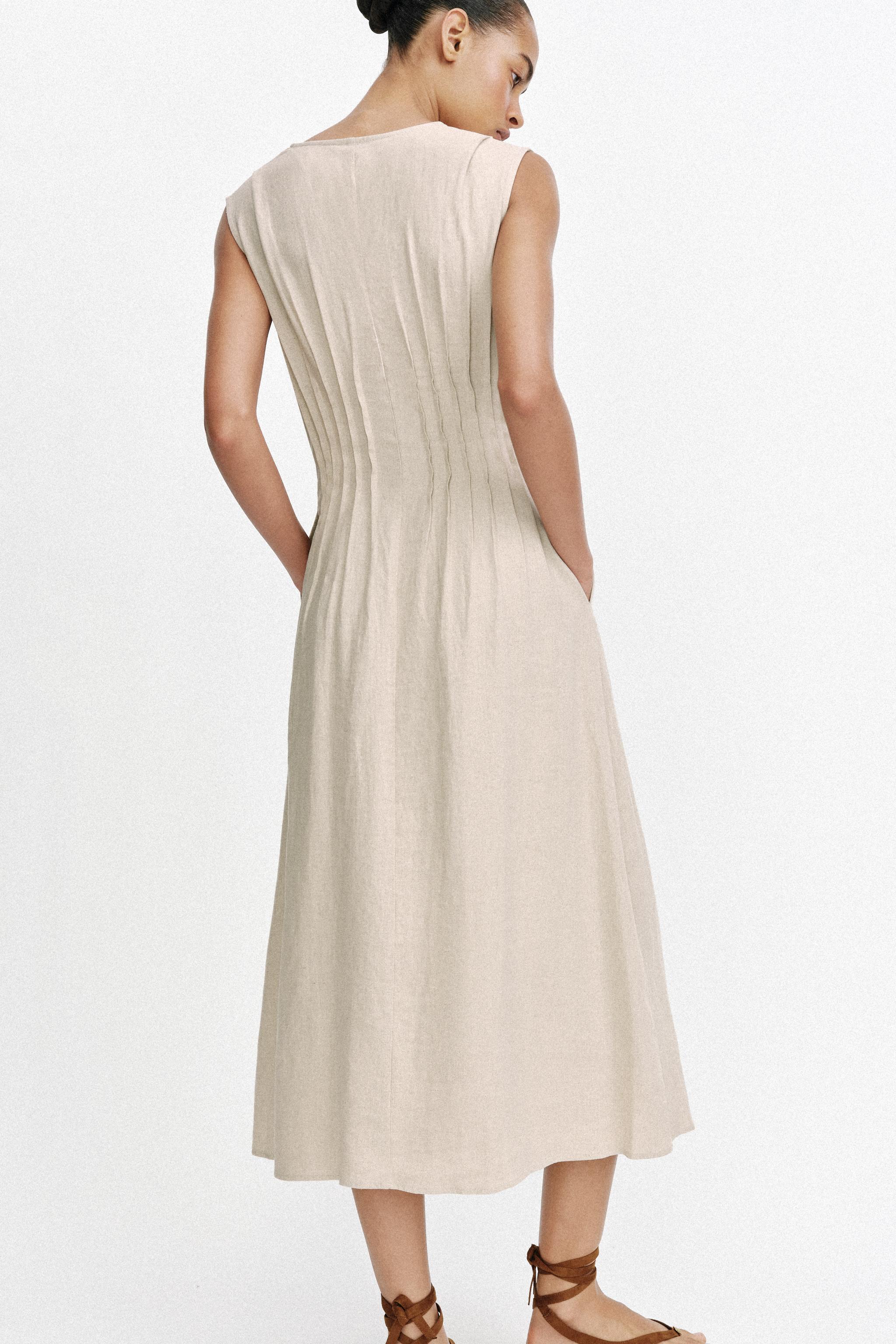 DRAWSTRING LINEN MIDI DRESS