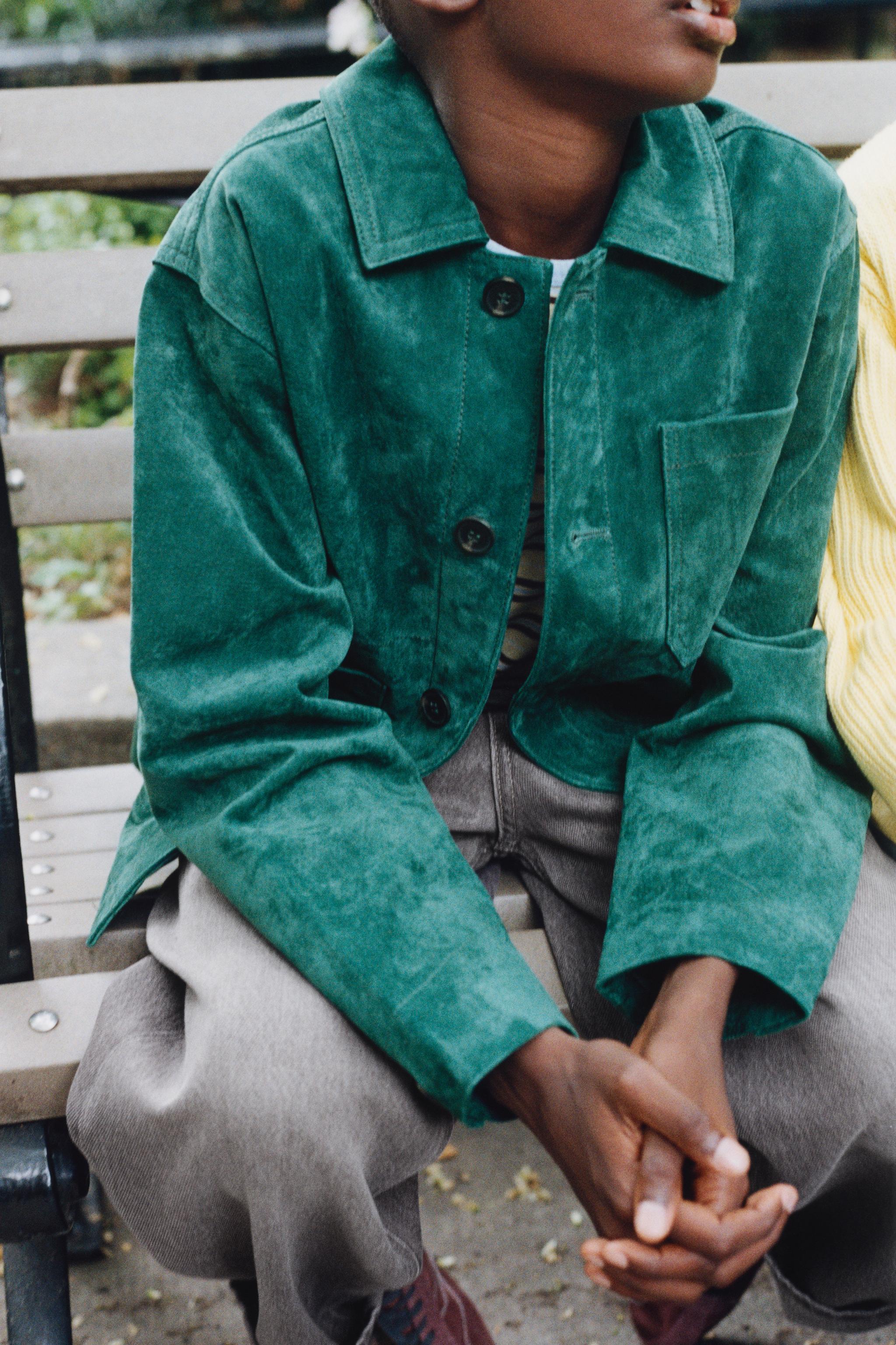 100% LEATHER JACKET — Bottle green