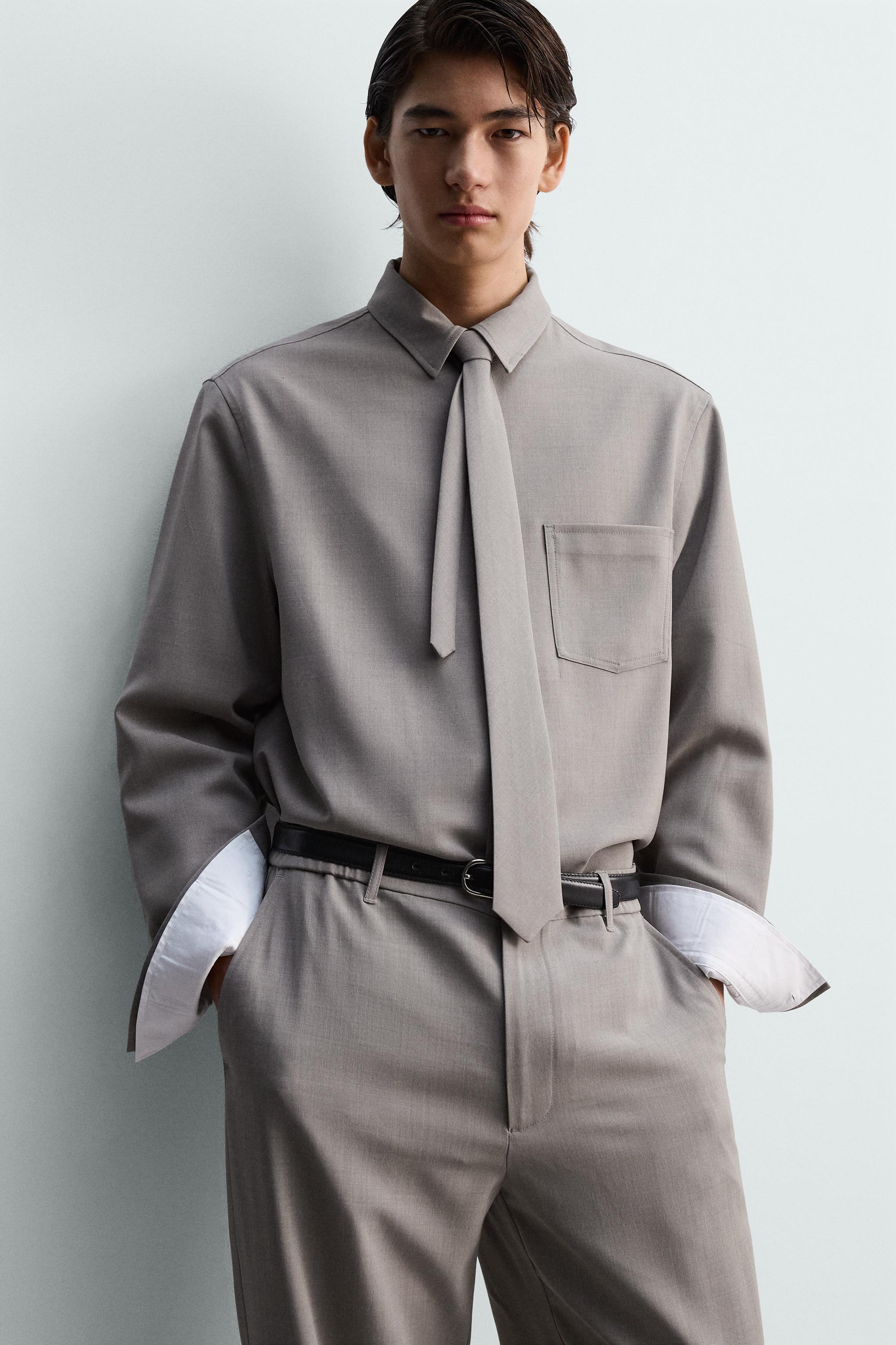 【LT.GRAY】<ASTRAET>コットン ツイル ネクタイシャツ Lacoste Men`s Oversized Flannel Overshirt CH3466 | Lacoste