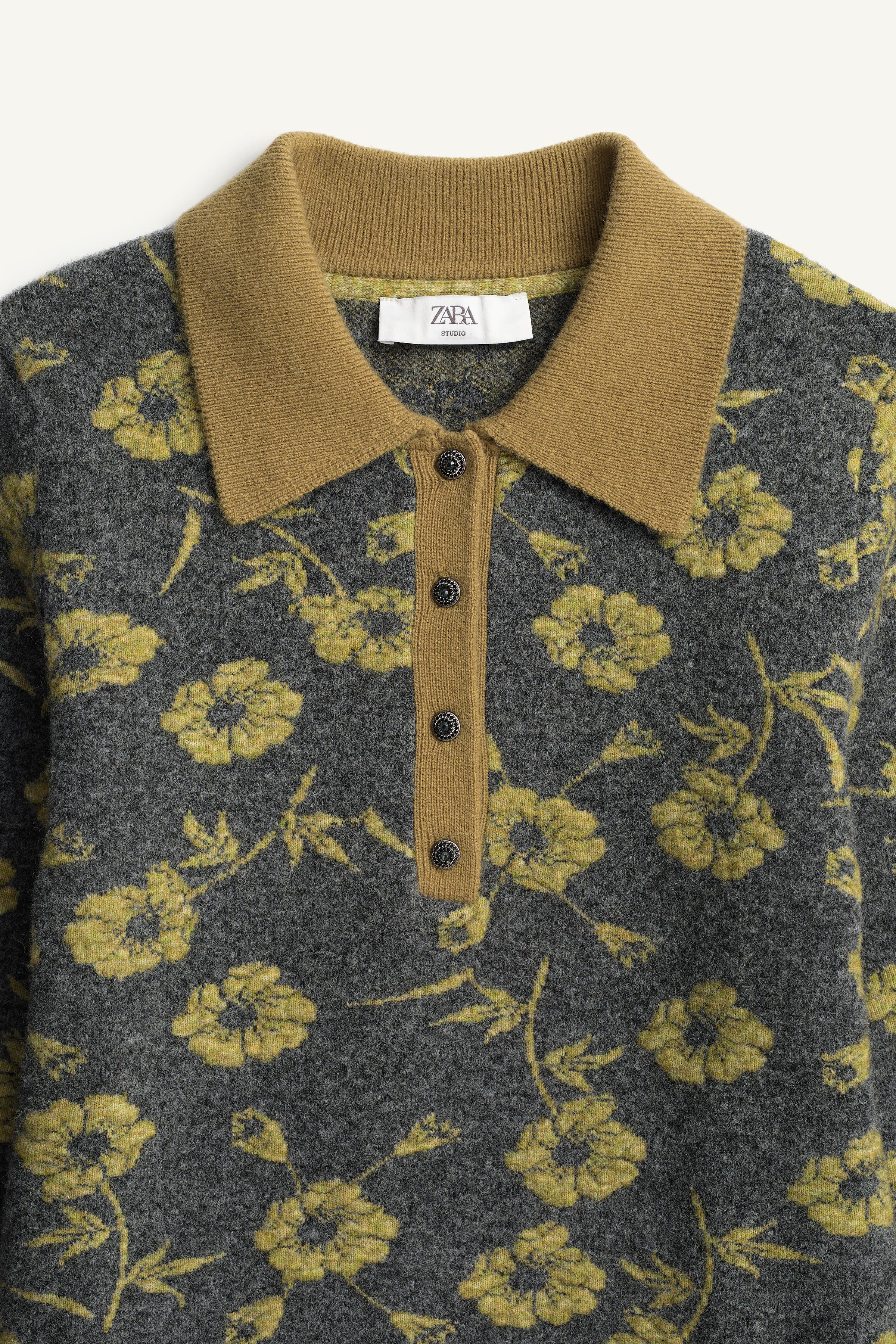 LIMITED EDITION FLORAL JACQUARD POLO COLLAR SWEATER