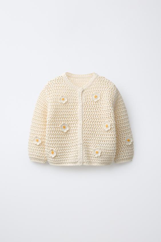 CHAQUETA PUNTO MARGARITAS CROCHET - Crudo de Zara - Imagen 0