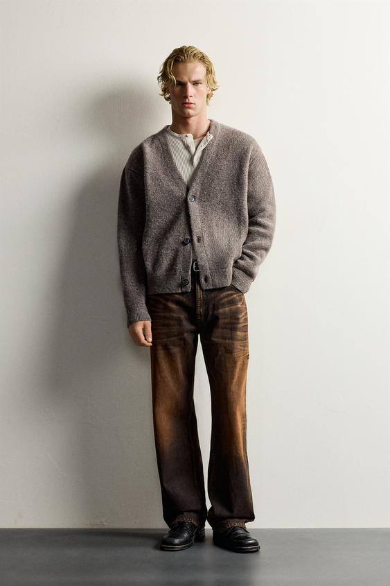RELAXED FIT WOOL BLEND CARDIGAN - Grey by Zara - Image 0