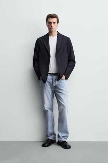 RELAXED FIT TEXTURED BLAZER - Navy blue by Zara