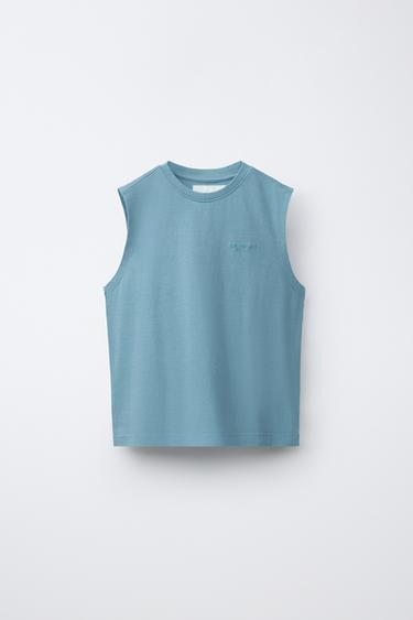 تيشرت سادة دون أكمام - أزرق لامع الخاص بـ Zara - صورة 0