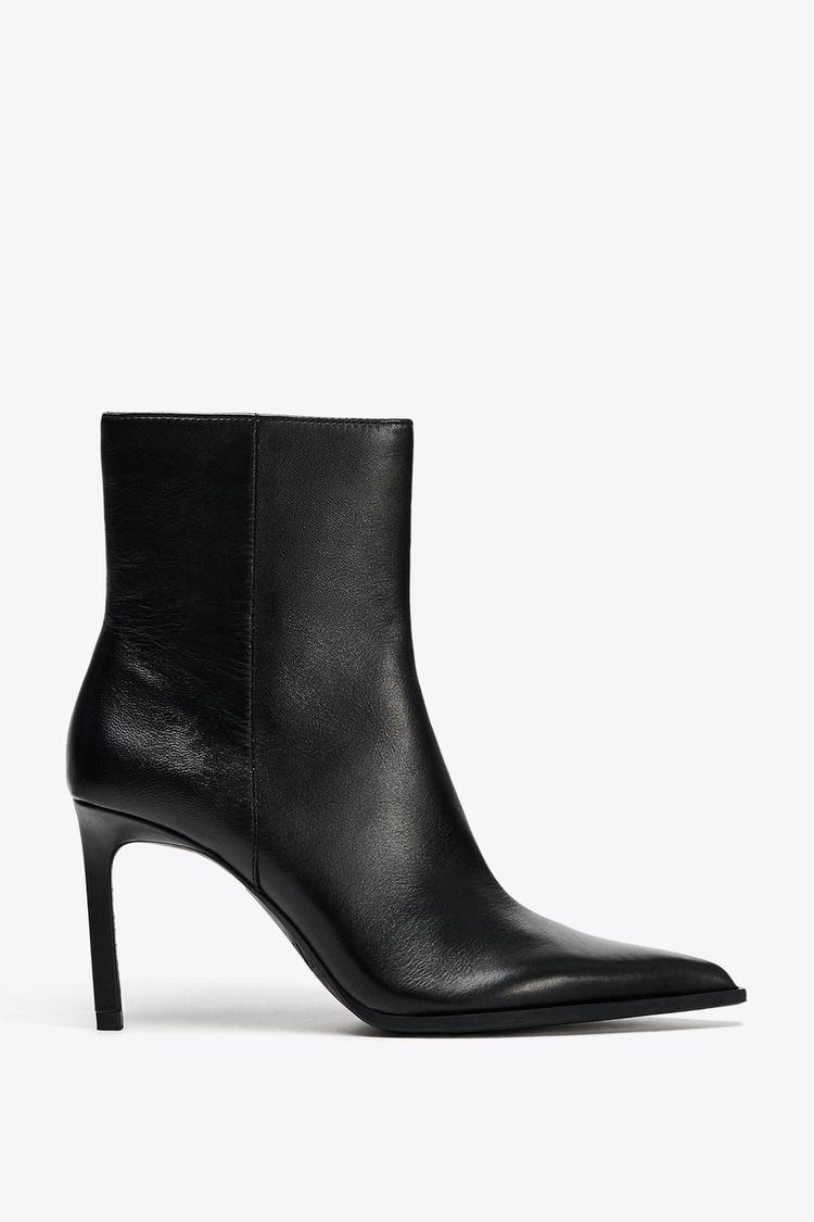 LEATHER STILETTO-HEEL ANKLE BOOTS Black ZARA Turkey