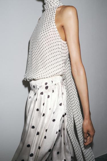 ZW COLLECTION POLKA DOT HALTER TOP - Black / White by Zara - Image 3