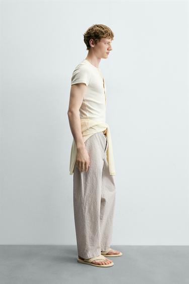 STRAIGHT-LEG SEERSUCKER TROUSERS - striped by Zara - Image 3
