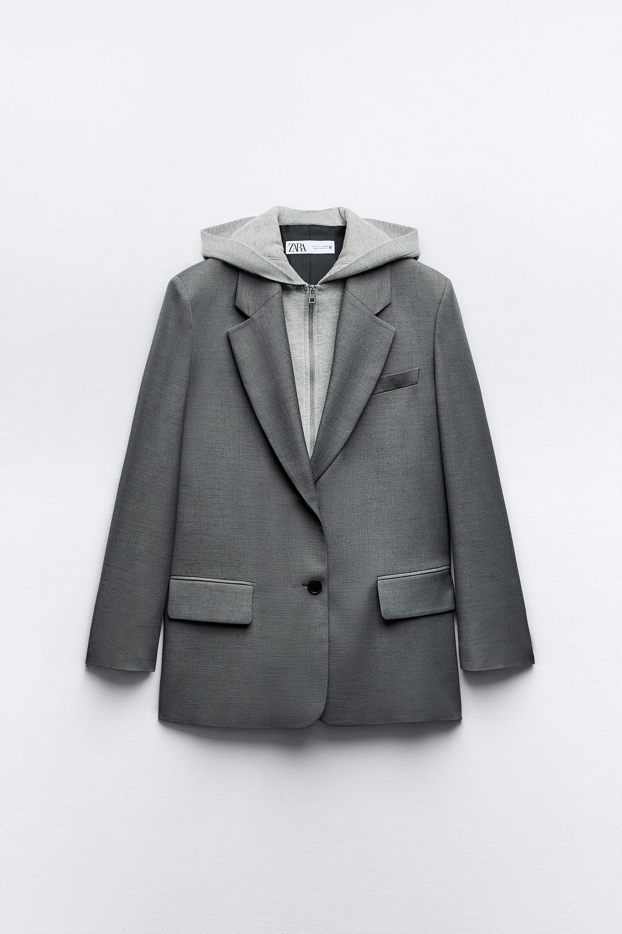 CONTRASTING HOODED BLAZER - Black | ZARA Canada