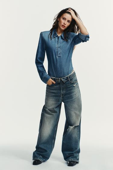 BODY CHEMISE ÉPAULETTES - Bleu de Zara
