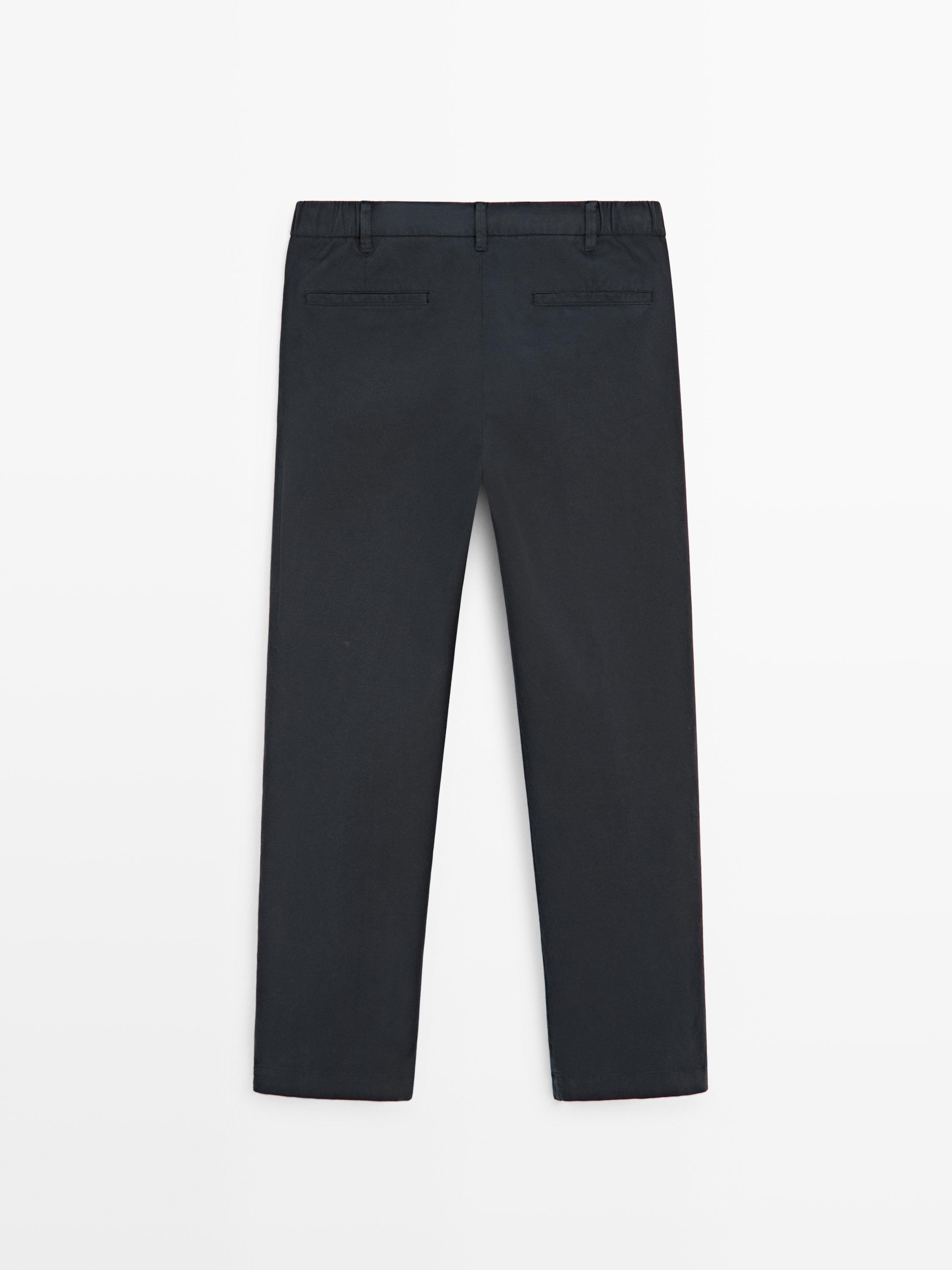 Cotton blend slim fit trousers