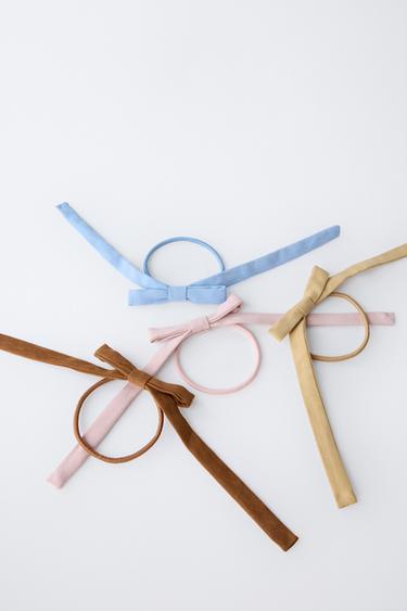 FOUR-PACK OF FAUX SUEDE BOW HAIR TIES - Khaki by Zara - Image 2