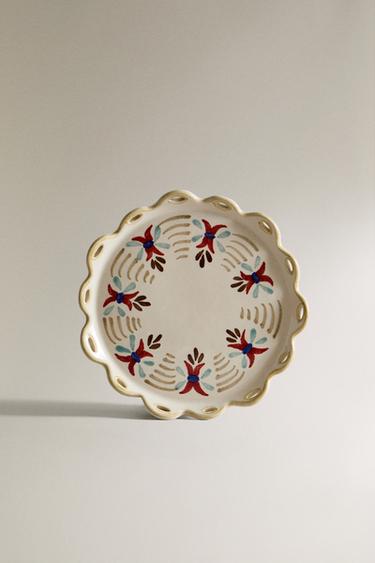 FLORAL CERAMIC DESSERT PLATE - Ecru Zara