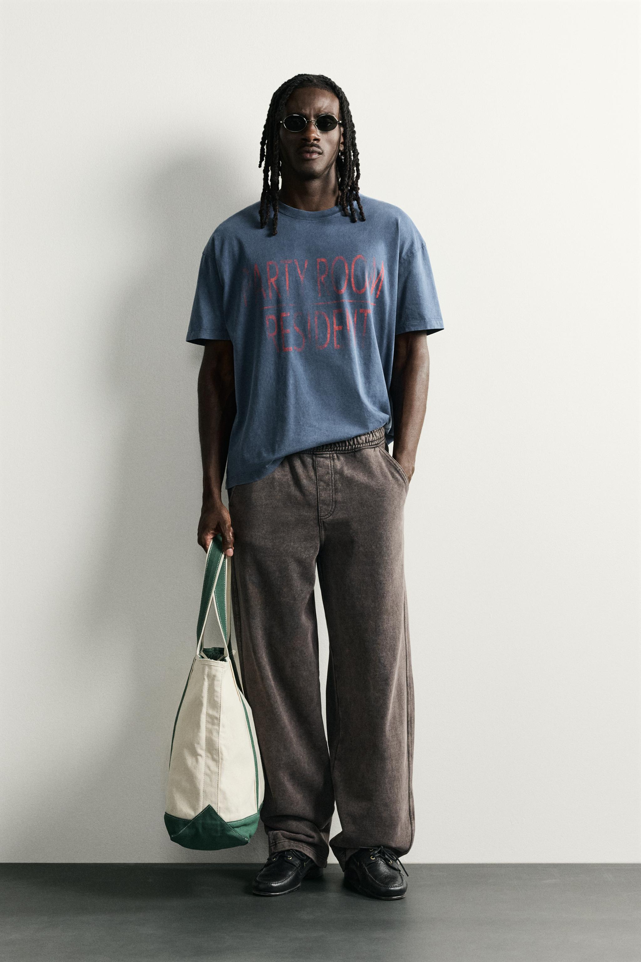 Мужские футболки Zara WASHED EFFECT TEXT T-SHIRT