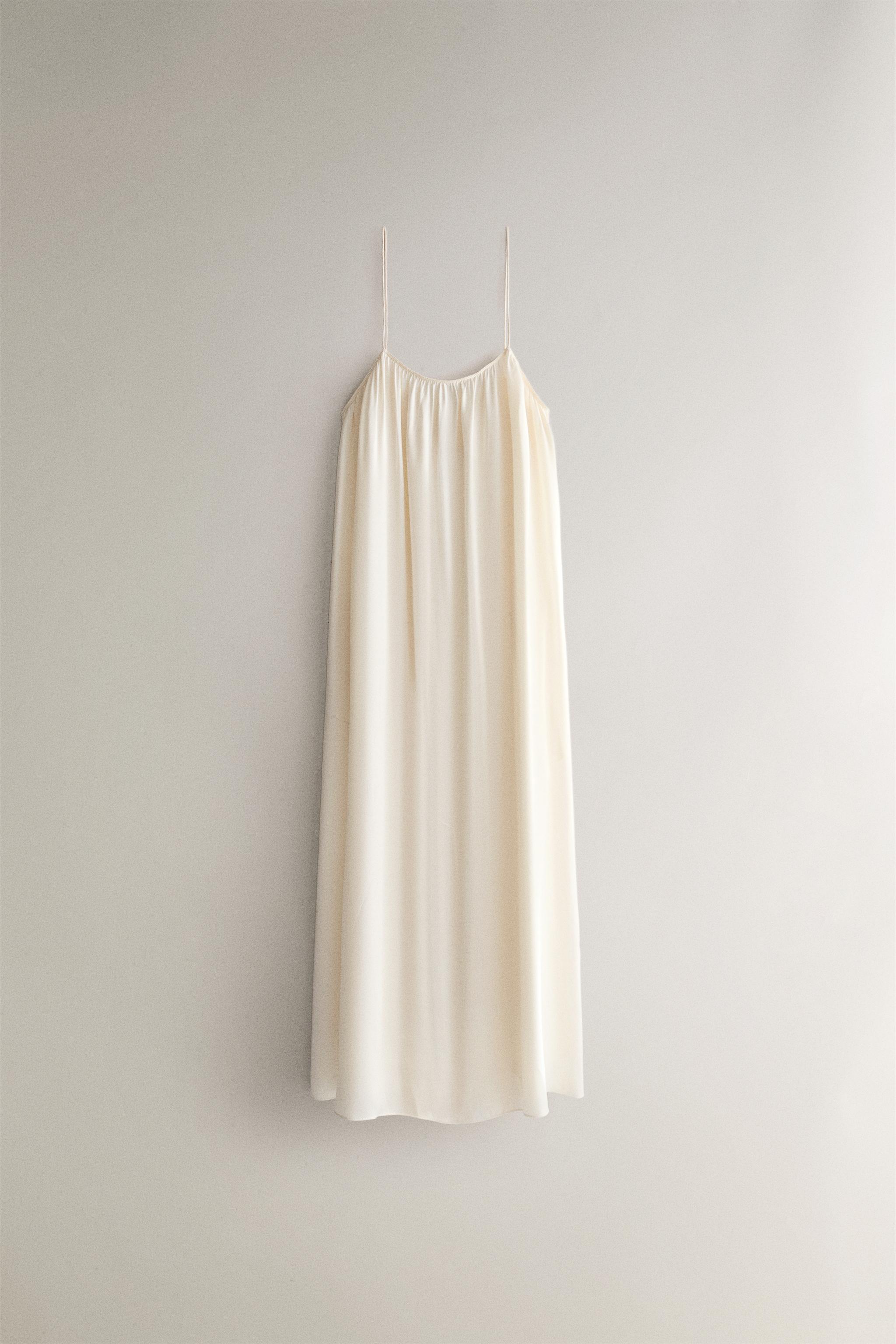 MULBERRY SILK STRAPPY NIGHTDRESS — Ecru