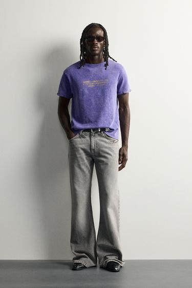 WASHED PRINT KNIT T-SHIRT - Purple by Zara - Image 0