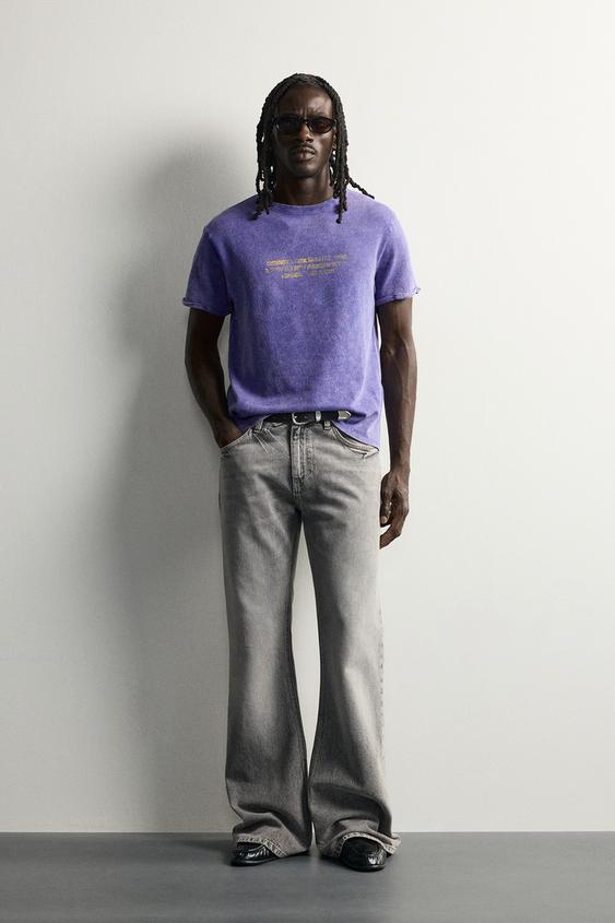 WASHED PRINT KNIT T-SHIRT - Purple de Zara - Imagen 0