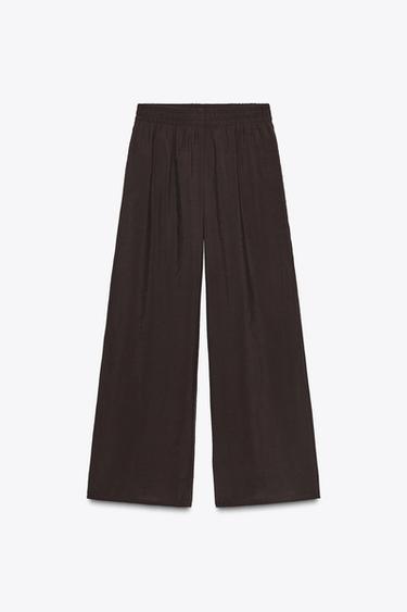PANTALÓN ANCHO CINTURA ELÁSTICA - Marrón de Zara