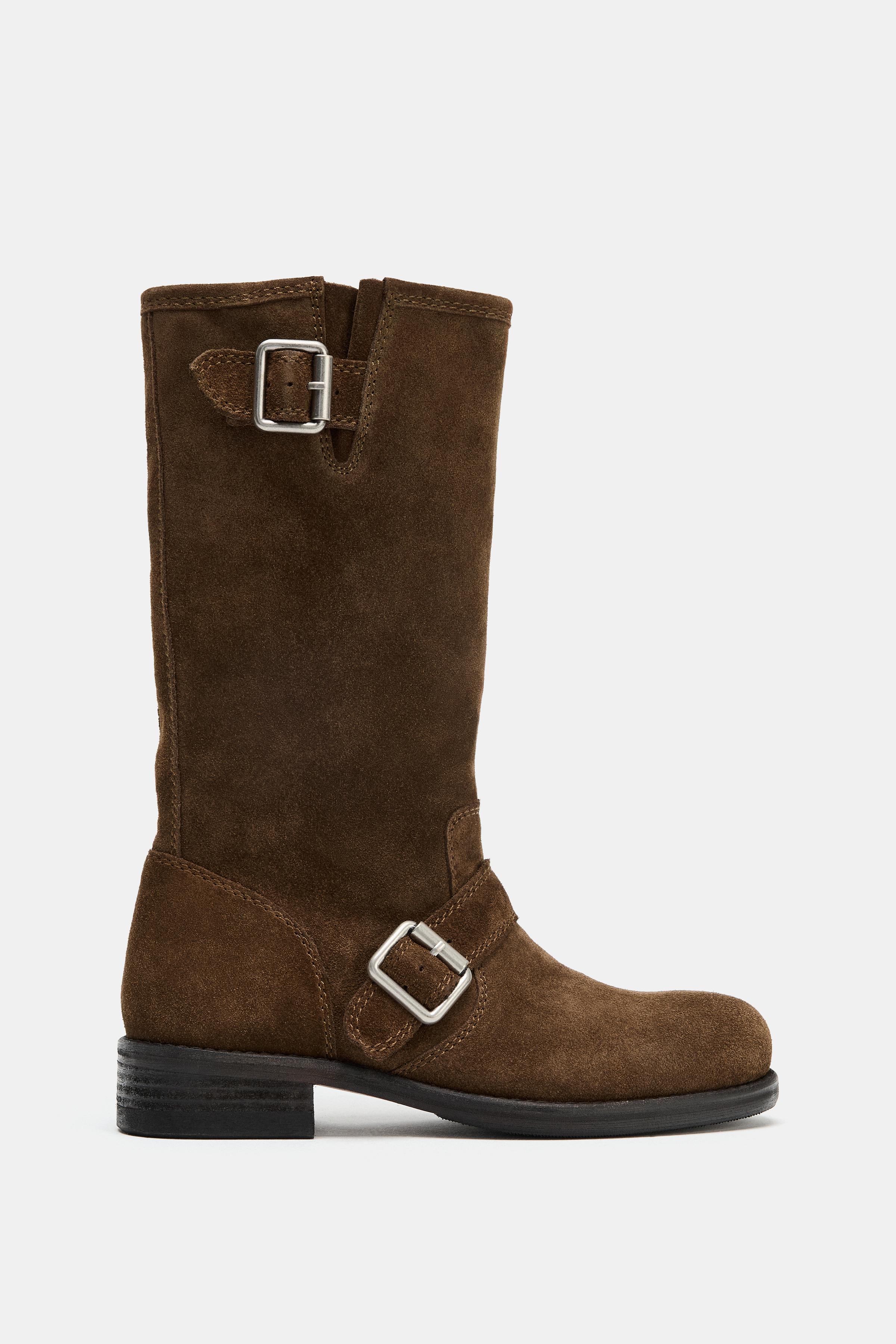 Женские ботинки Zara SUEDE BIKER BOOTS