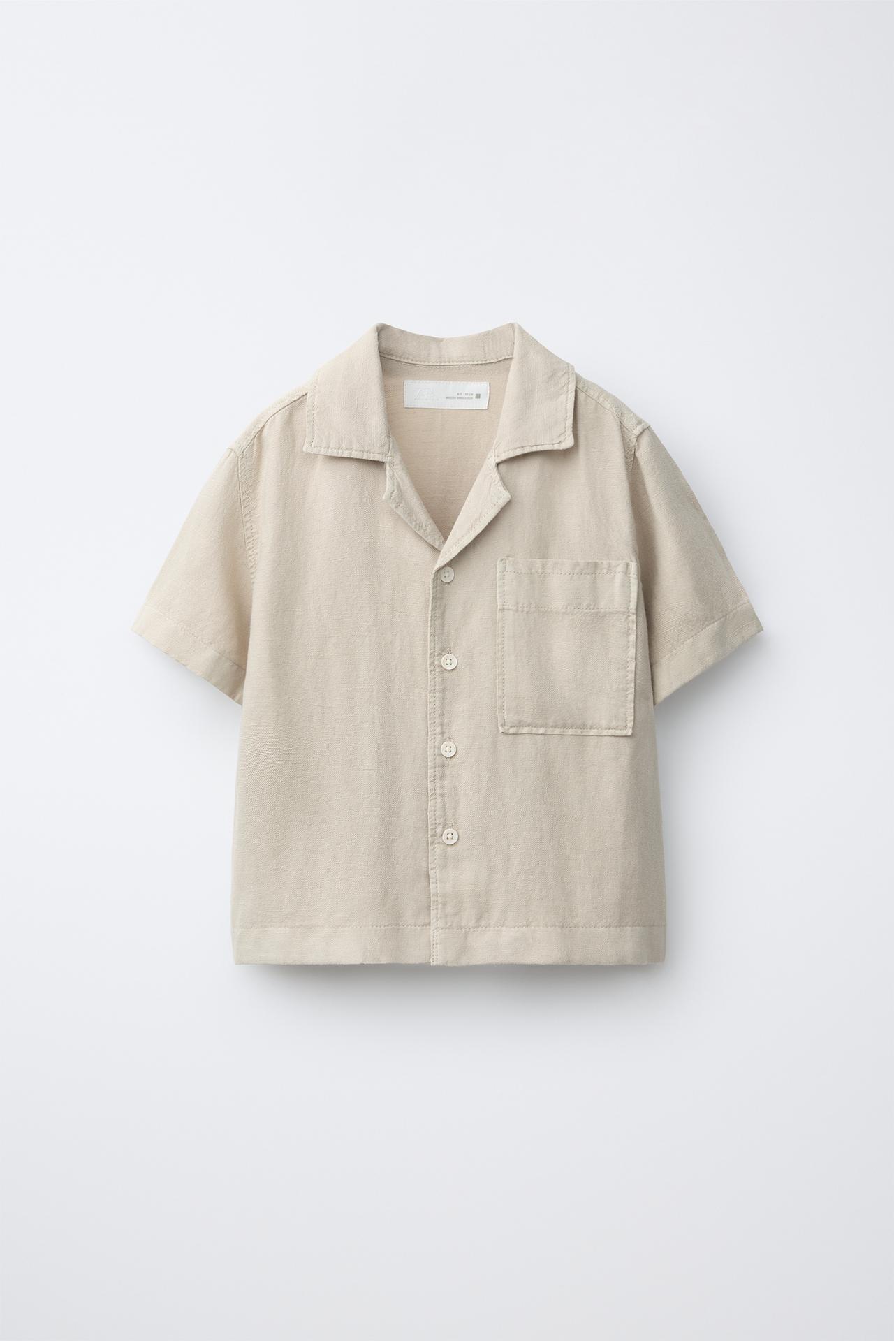 LINEN BLEND POCKET SHIRT — Sand