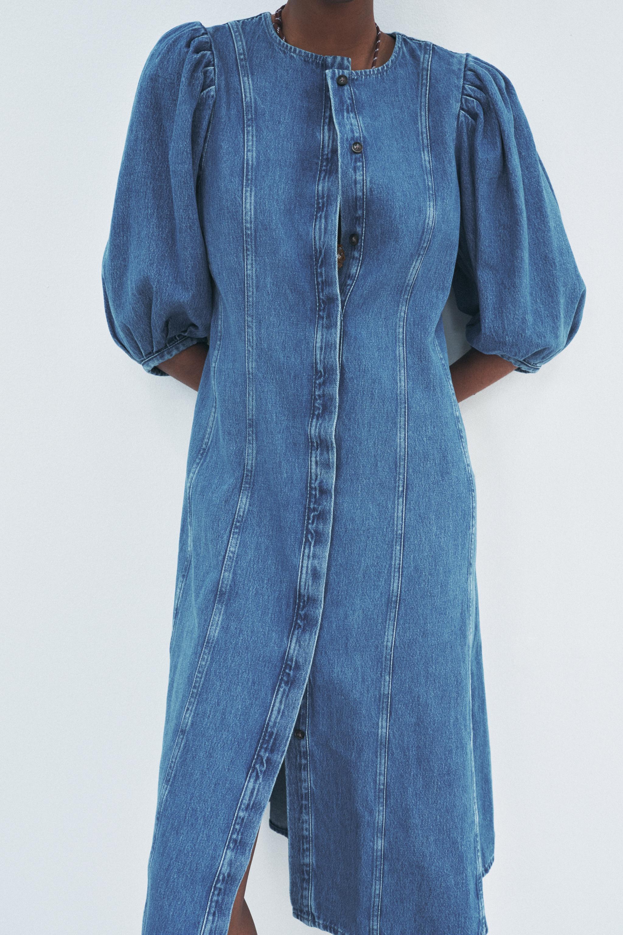 ★ZARA★パフスリーブ♪デニム*ミディ丈ワンピース ☆ZARA☆パフスリーブ♪デニム*ミディ丈ワンピース