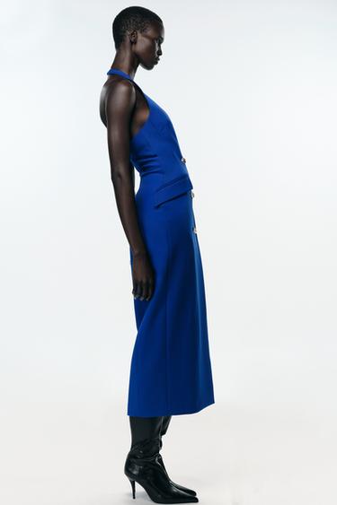 ROBE MI-LONGUE TUBE CROISÉE - Bleu roi de Zara - Image 3