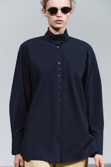 ZW COLLECTION HIGH NECK SHIRT — Navy blue 1