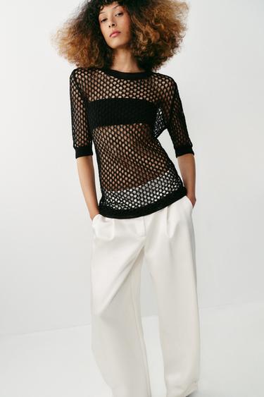 PULL EN MAILLE AJOURÉE - Noir de Zara - Image 2