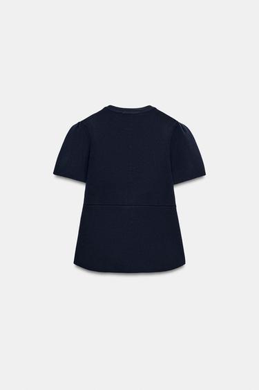 CARDIGAN WITH PUFF SLEEVES AND VENTS - Navy blue by Zara