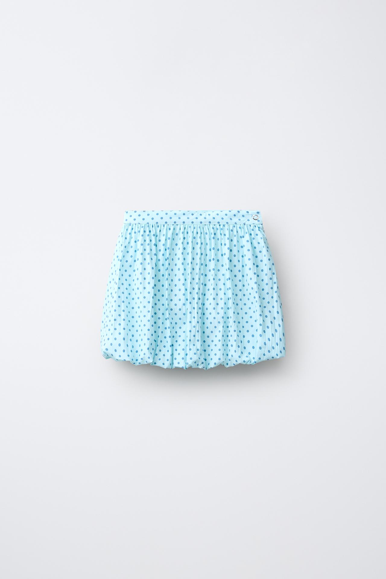 POLKA DOT BALLOON SKIRT — Light blue