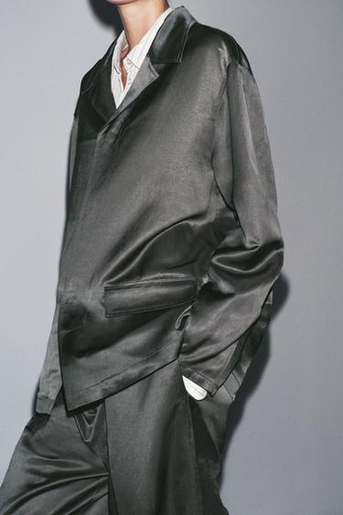 ZW COLLECTION SATIN LINEN BLEND BLAZER - Charcoal by Zara - Image 5