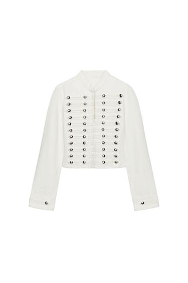 Zara TRF FITTED BUTTON DENIM JACKET - Oyster-white