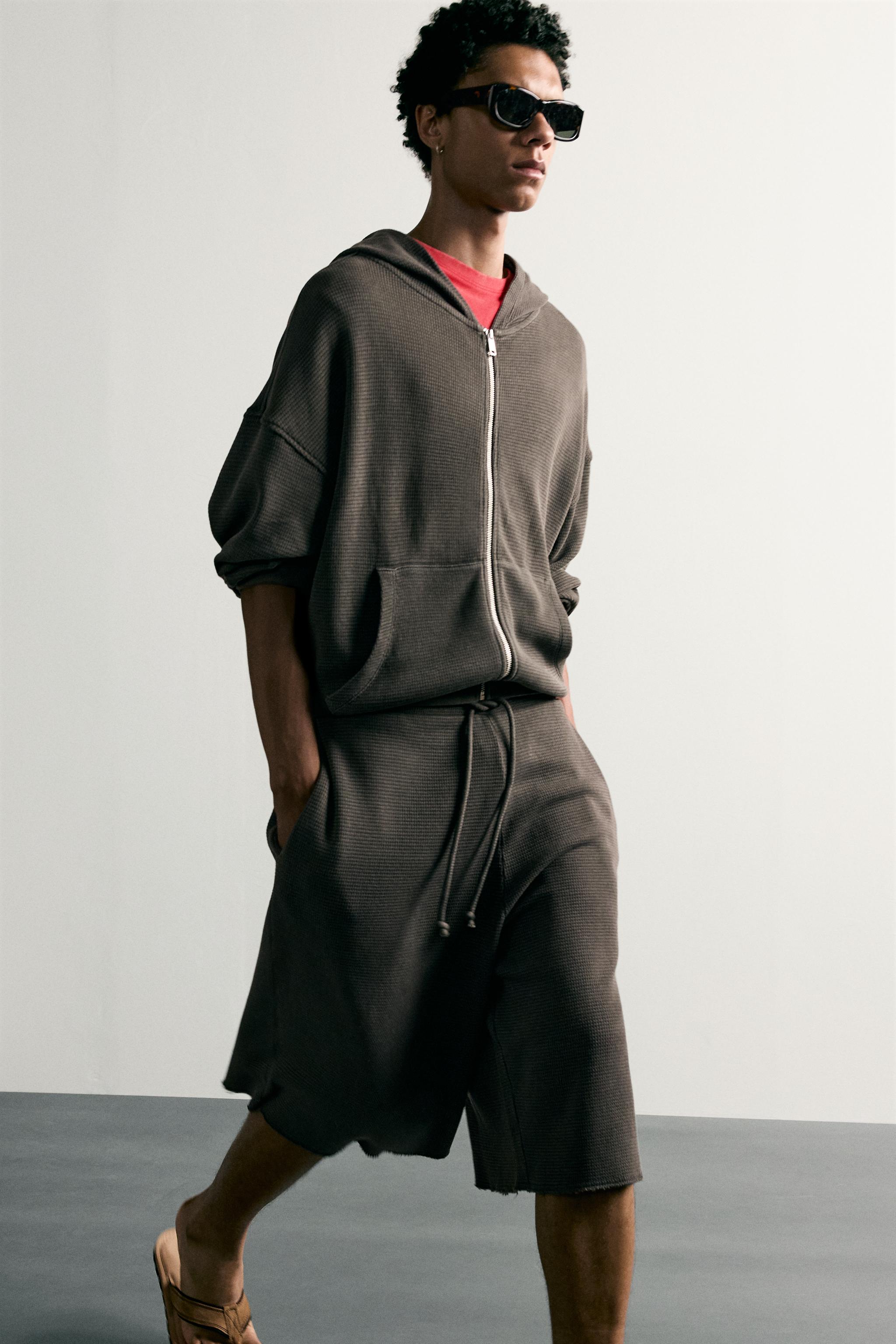 WAFFLE TEXTURE HOODIE TRACK SWEATSHIRT
